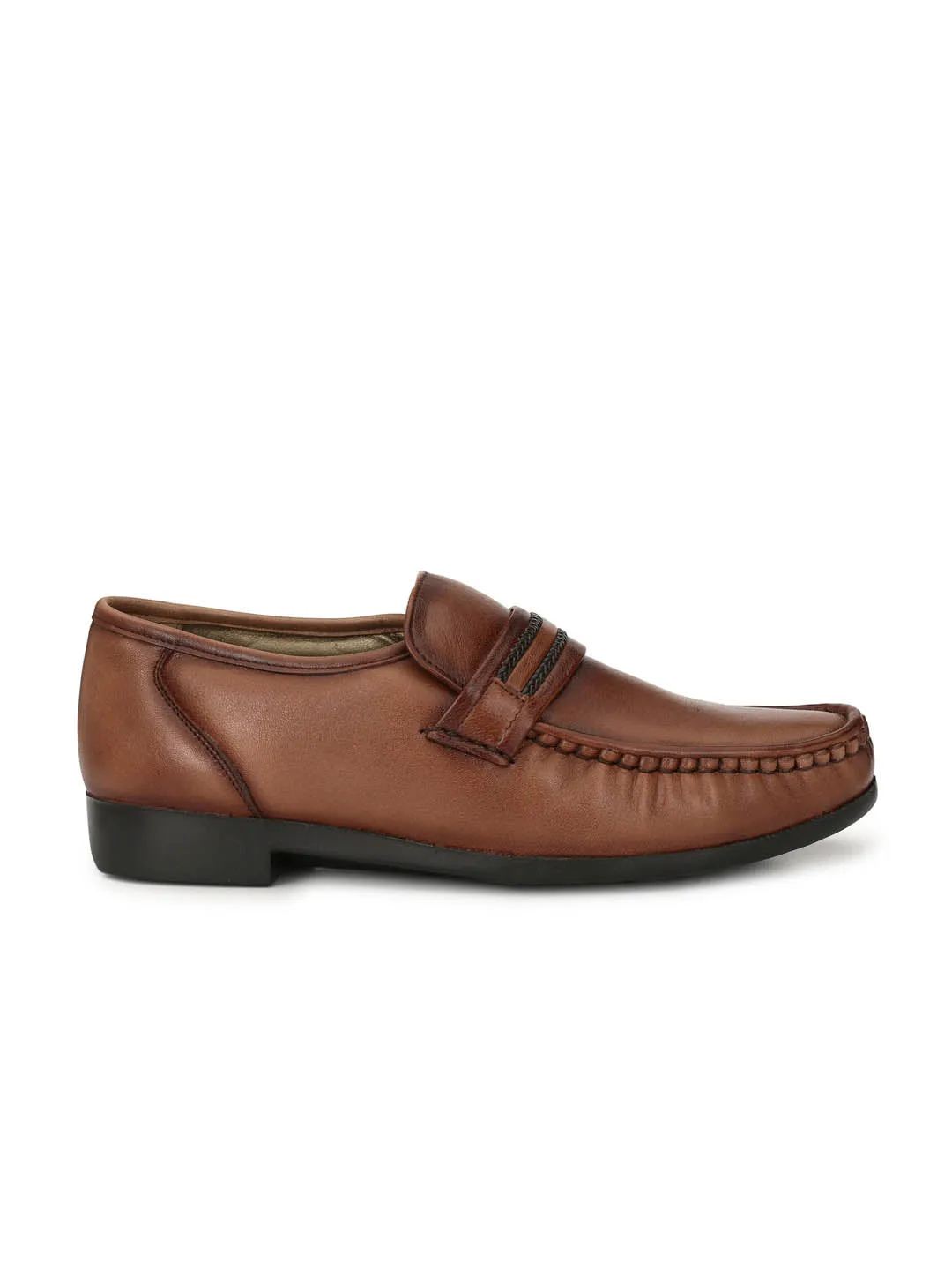 Hitz Men's Brown Leather Slip-on Comfort Shoes