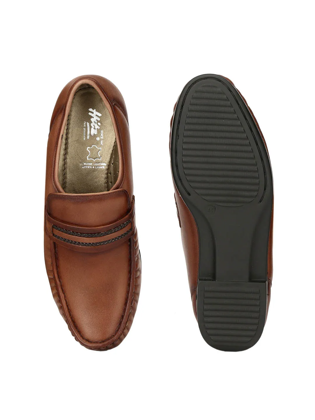 Hitz Men's Brown Leather Slip-on Comfort Shoes