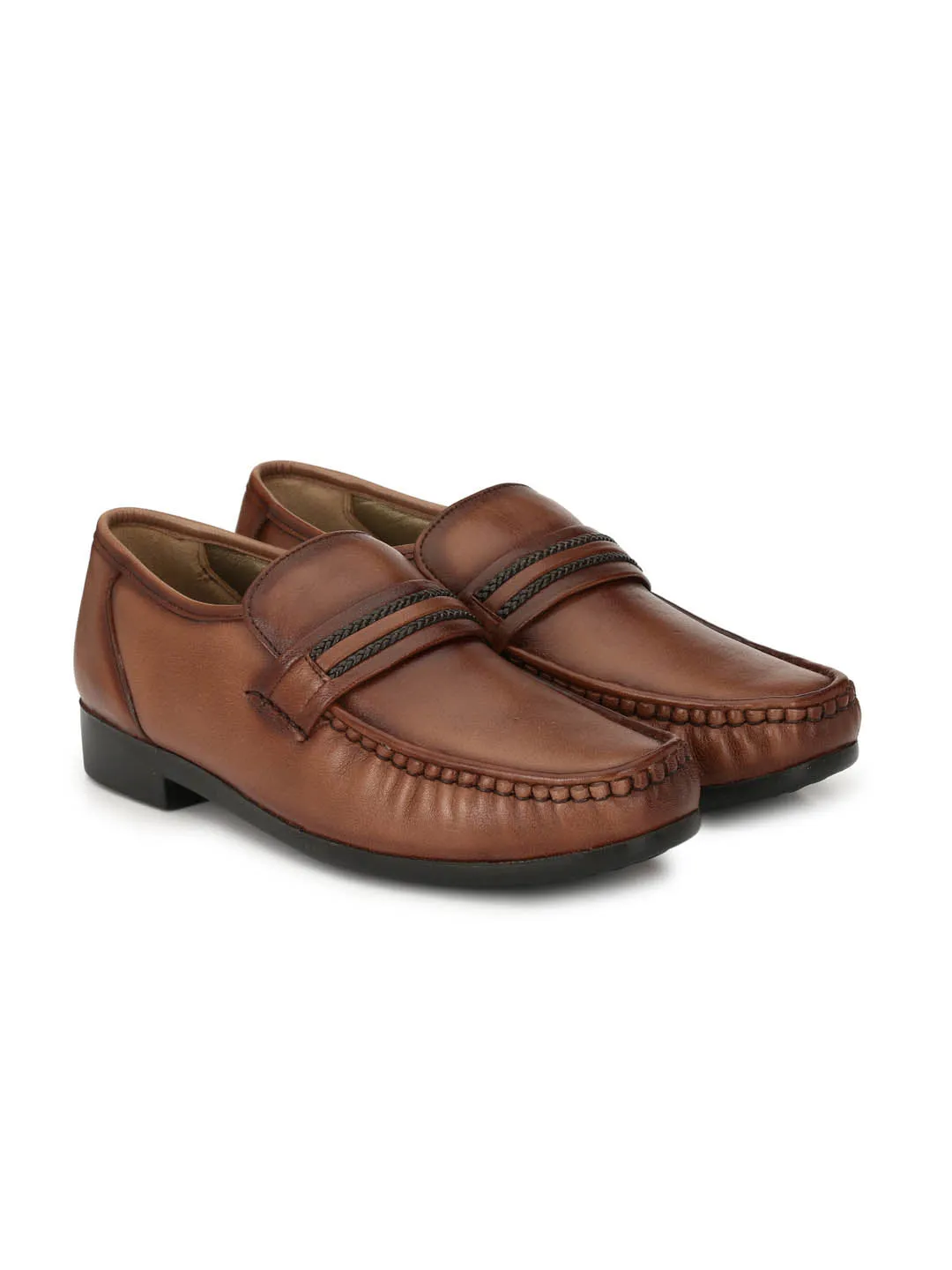 Hitz Men's Brown Leather Slip-on Comfort Shoes