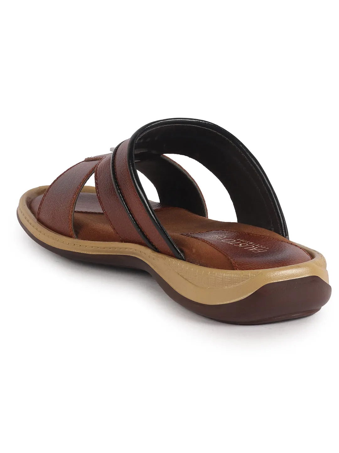 Men Tan Open Toe Broad Feet Lightweight Summer Slip On Slippers|Dress Sandals Slip On|Anti Skid Sole