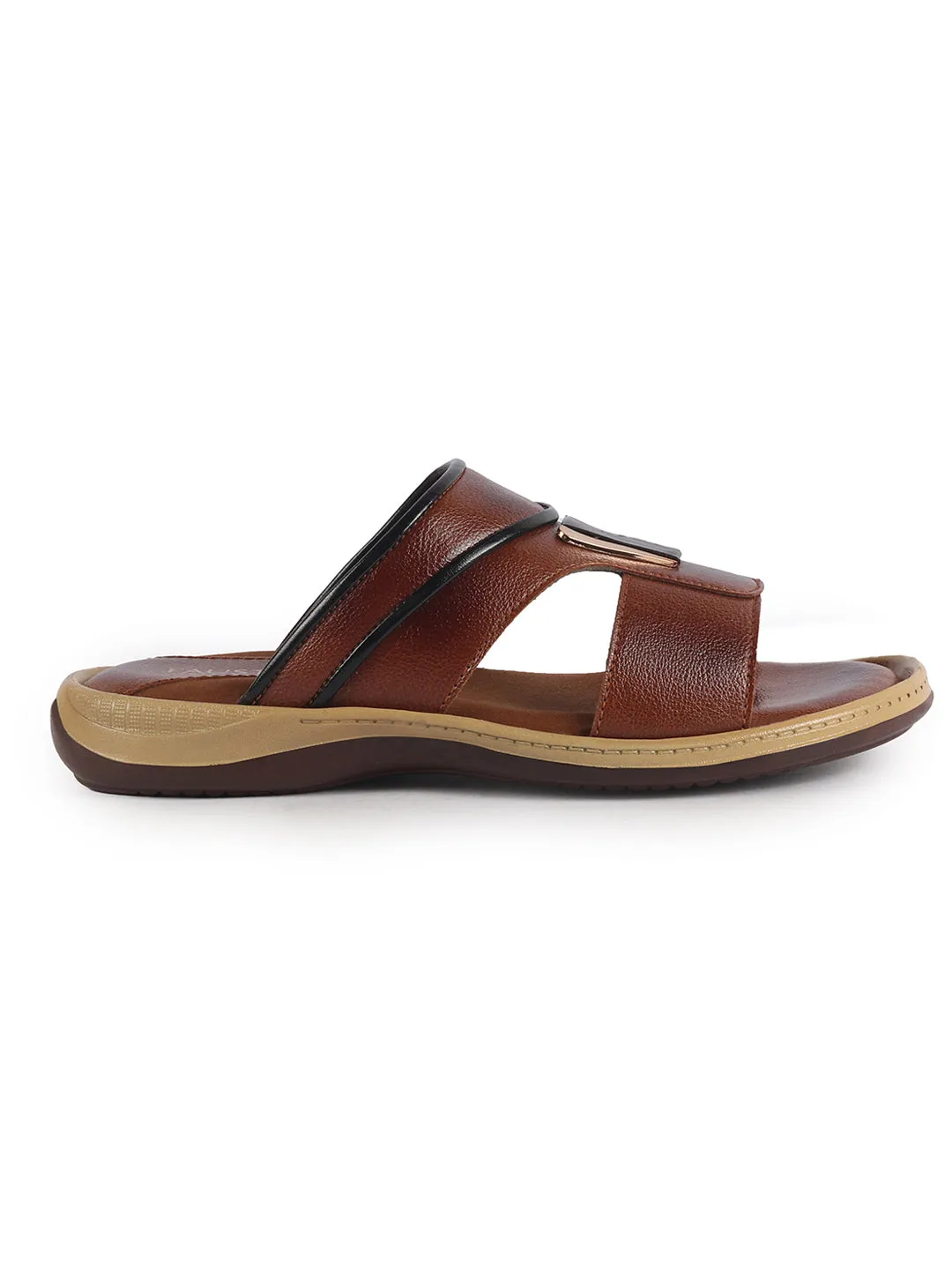 Men Tan Open Toe Broad Feet Lightweight Summer Slip On Slippers|Dress Sandals Slip On|Anti Skid Sole