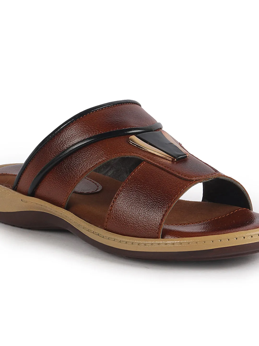 Men Tan Open Toe Broad Feet Lightweight Summer Slip On Slippers|Dress Sandals Slip On|Anti Skid Sole