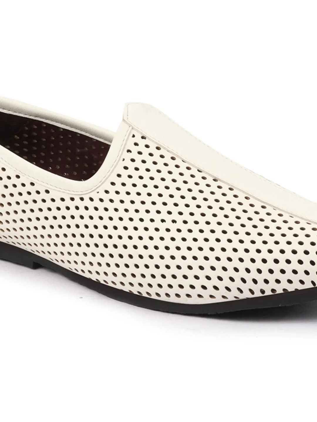 Men White Traditional Laser Cut Ethnic Breathable Jalsa Jutti Mojari For Party|Wedding|Festival