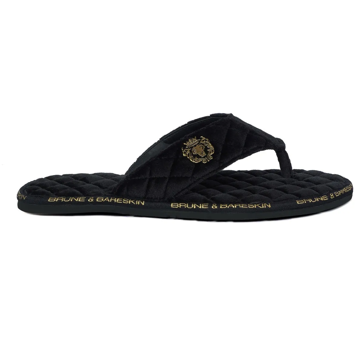 V-Shaped Quilted Slippers with Black Brand Lining Velvet