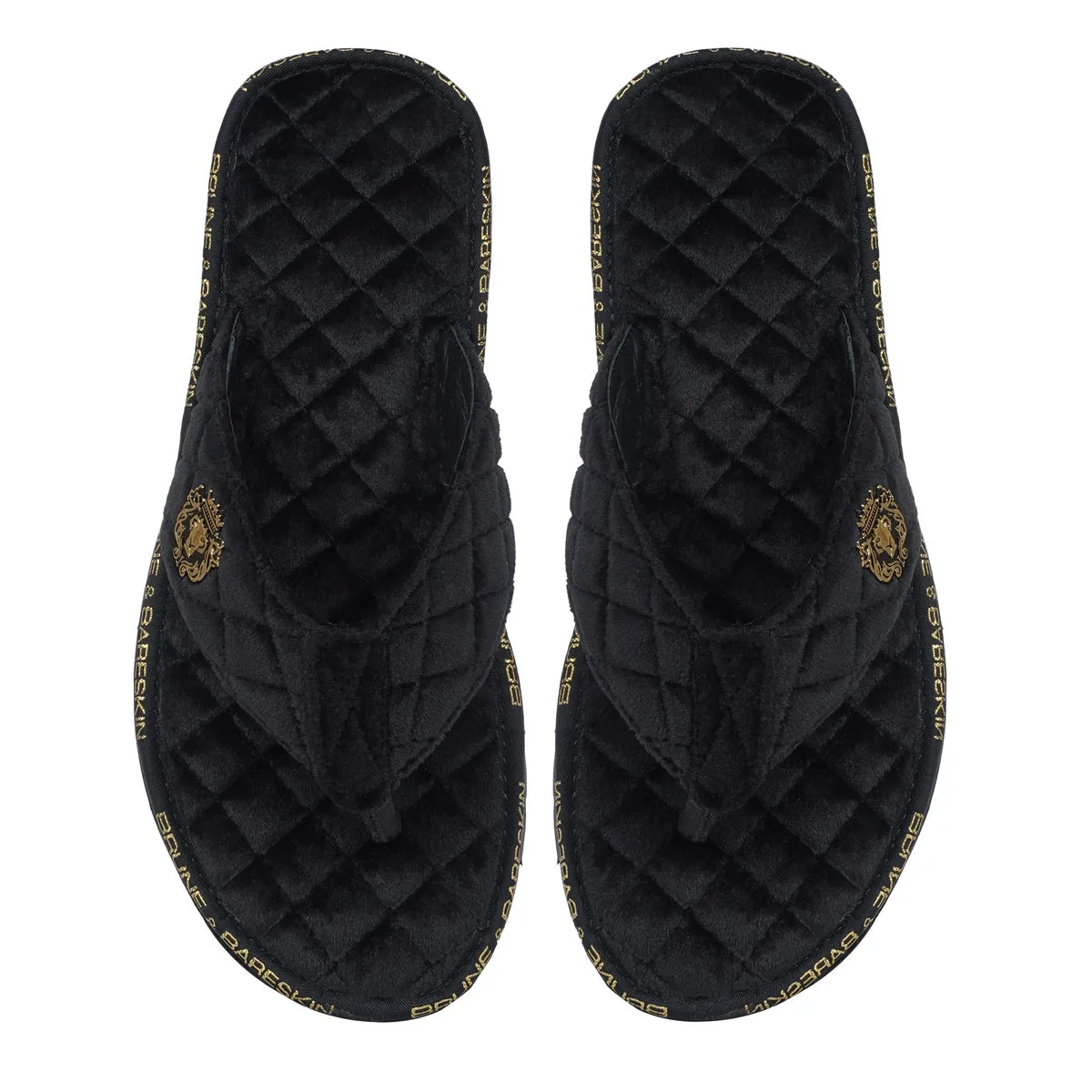 V-Shaped Quilted Slippers with Black Brand Lining Velvet